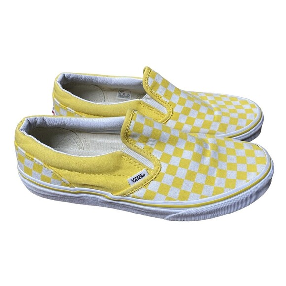 VANS Slip On Yellow Sz 7 Jr Women Canvas Checkered Loafer Shoes Runs Big - Picture 2 of 8